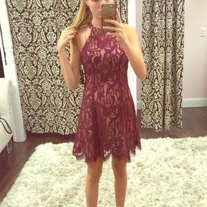 DO+BE Maroon and Cream Formal Dress With Open Back